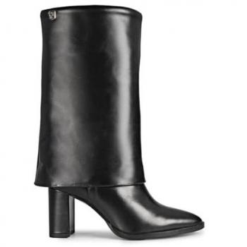 Bota Demi de Piel Negra con Tacón para Mujer