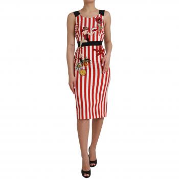 Dolce & Gabbana Red White Floral Sleeveless Sheath Midi Dress - IT38 | XS