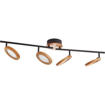 Foco LED Manel, madera, 84 cm de largo, 4 luces, marrón, metal e.o., para salón y comedor