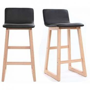 Taburete de bar madera clara y PU negro 65cm lote de 2 OSAKA
