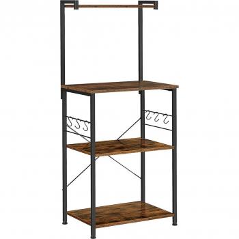 Estante de Cocina Industrial Multifuncional con 3 Niveles y 6 Ganchos