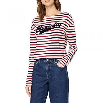 Superdry Jaden Stripe LS Top Camisa Manga Larga, Rojo