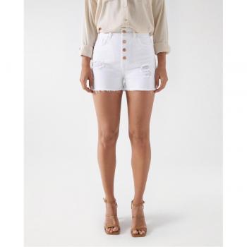 Pantalón corto de mujer denim con rotos en color crudo - Salsa Jeans