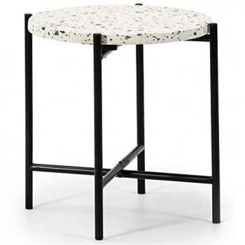 VS Venta-stock Mesa Auxiliar Mesa de Centro Redonda Hanoi con Tapa de terrazo Blanco y Patas metálicas en Negro Mate/DIAMETRO: 41 cm