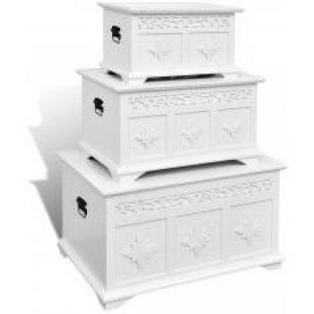 vidaXL Set de tres cofres blancos almacenamiento