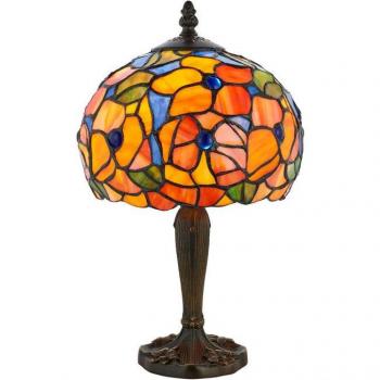 Lámpara de mesa pequeña Josette 40W, vidrio Tiffany claro, resina, pintura de bronce oscuro con reflejos, casquillo E14