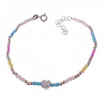 Pulsera de plata con trébol de colores en Ley 925 para mujer, 17 cm. de largo con cierre reasa