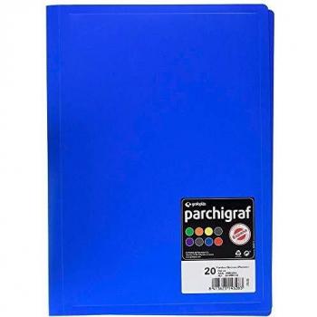 Grafoplás 1450133. Carpeta de Fundas Parchigraf, Folio, Azul, Cubiertas PP Semirígido Opaco, 20 Fundas Transparentes.
