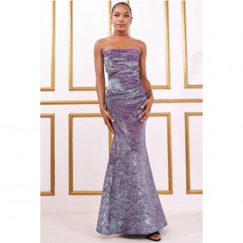 Goddiva Foil Print Corset Bardot Maxi Dress - Silver