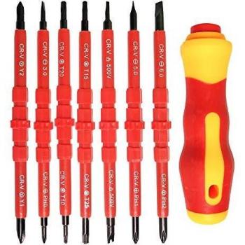 JJQHYC Juego de destornilladores eléctricos aislados,7 piezas Kit de herramientas de reparación de electricista de aleación intercambiable 14 en 1