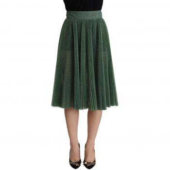 Dolce & Gabbana Metallic Green High Waist A-line Pleated Skirt - IT40|S