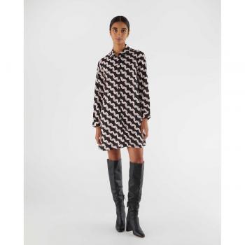Vestido corto camisero con estampado geométrico negro de Compañía Fantástica