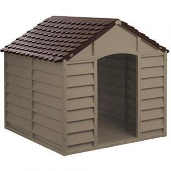 Caseta para perros grande de PVC marrón, 86 x 84,5 x 82 cm, resistente y anti-óxido