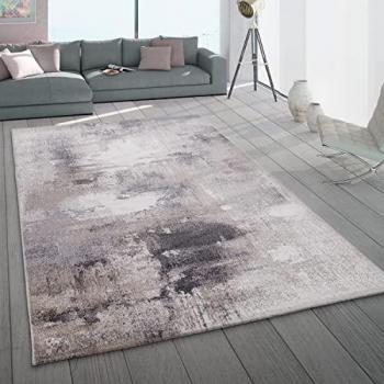 Alfombra Salón Pelo Corto Moderna Abstracta Vintage en Tonos Pastel Beige Crema Antracita 80x150 cm