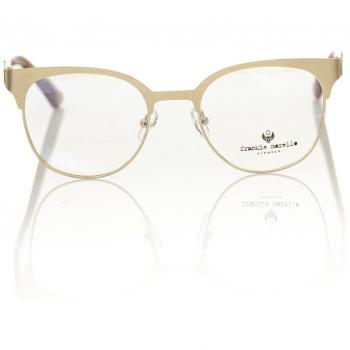 Frankie Morello Gold Acetate Clubmaster Eyeglasses with Geometric Pattern, Unisex, Yellow, Size: ONE SIZE