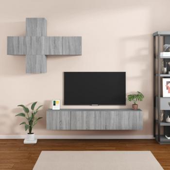 Set de muebles de TV 7 piezas madera contrachapada gris sonoma