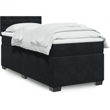 Cama box spring de muelles con colchón de terciopelo negro 90x190 cm