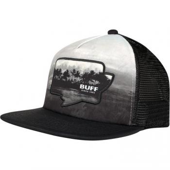 Gorra unisex Buff Trucker Sendel Black con diseño negro y gris, ajuste cómodo, material transpirable y ligero, ideal para actividades al aire libre