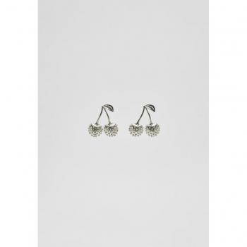 Rhinestone Cherry Earrings - Grey OS