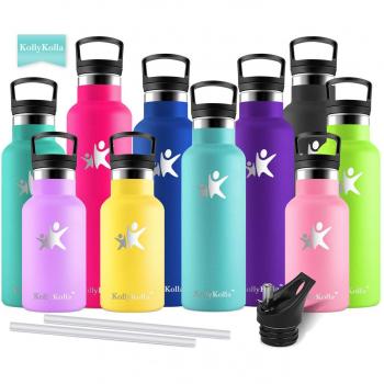 KollyKolla Botella de Agua Acero Inoxidable, Termo Sin BPA Ecológica Reutilizables, Botellas Termica con Pajita y Filtro, Water Bottle para Niños Deporte, Oficina, Yoga,