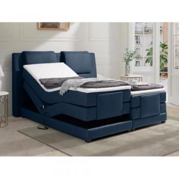 Conjunto Boxspring Completo con Cabecero, Somieres Articulados Eléctricos, Colchón y Cubrecolchón - 2 x 80 x 200 cm - Tela Azul - Modelo CASTEL II de PAL