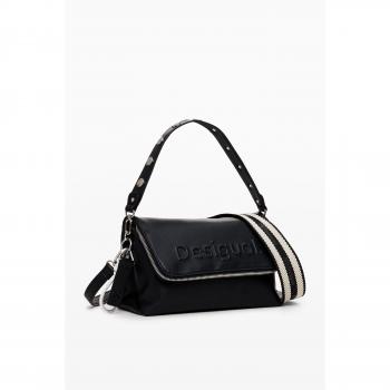 Desigual BAG HALF LOGO VENECIA 3.0 CONT Women's Shoulder Bag in Black, Handbags, Female, Black, Size: ONE SIZE, Venecia Logo Half Bag Autumn/Winter Collection