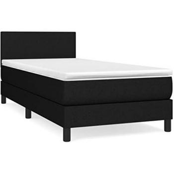 Cama Box Spring con colchón viscoelástico de espuma, protector, muelles ensacados, adaptable, acolchado reversible en tela negra 80x200 cm