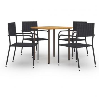 5 Piece Garden Dining Set Poly Rattan Black