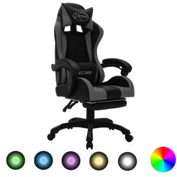 Silla gaming con luces LED RGB cuero sintético gris y negro