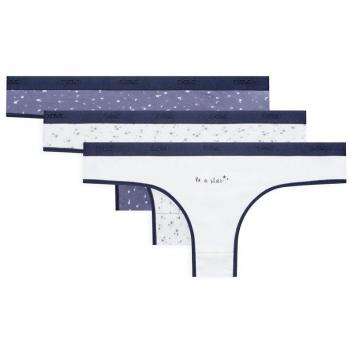 Dim Les Pockets algodón elástico Estampado, Tanga para Mujer, Azul 6of,