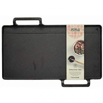 KitchenCraft World of Flavours Japanese Teppanyaki Grill Plate, Cast Iron, Black, 42.5 x 29 x 4.5 cm