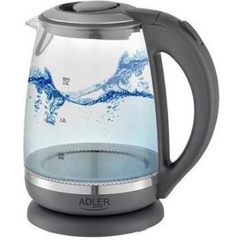 Adler AD1286 Hervidor de Agua Eléctrico, 2 Litros, Vidrio sin BPA, Iluminación LED, Filtro Anti-Cal, Apagado Automático, Base Inalámbrica