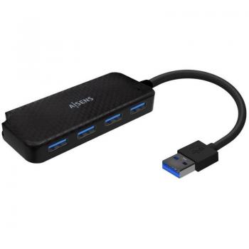 Aisens A106-0713 Hub USB 3.0 con 4 puertos Tipo A, cable de 15cm, color negro