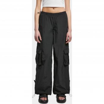 Urban Classics Women's Wide Crinkle Nylon Cargo Pants - Black