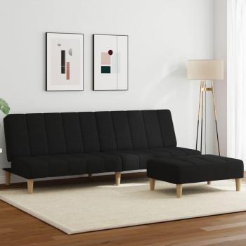 Sofá cama de 2 plazas con taburete tela negro Vidaxl Negro