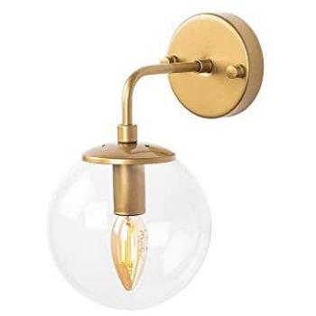 Aplique de pared 90 grados Wellhome, Estructura de metal dorado y transparente, 15x21x27 cm, Casquillo E14 Max 40W