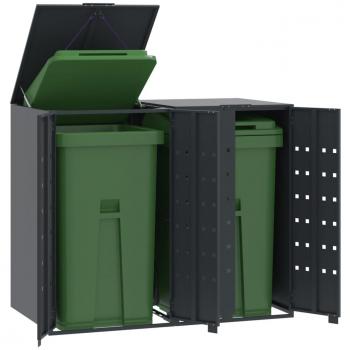 Cobertizo para 2 cubos de basura de acero antracita 138x79x117 cm