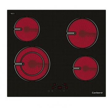 Corbero CCVG4BL643 Placa Vitrocerámica Integrada, 64 cm, 4 Zonas de Cocción, Negro, 6400W
