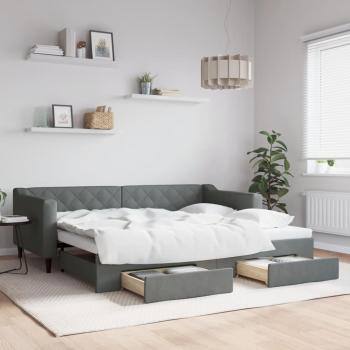 Sofá cama nido extraíble con cajones de tela gris oscuro 90x200 cm
