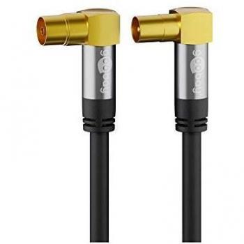 Goobay 70464 - Cable coaxial para antena de televisión (90°, 135 dB, apantallado cuádruple, 3 m), color negro
