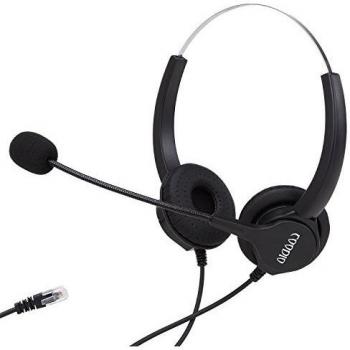 Teléfono Auriculares, Coodio Teléfono Auriculares [Cancelación de Ruido] [Proteína Orejera] Binaural Auriculares con Micrófonos [4P4C] RJ9 RJ10 Para Oficina y centro de llamadas - HS2