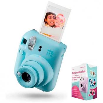 Fujifilm Instax Mini 12 Best Memories Pack Azul - Cámara Instantánea con Tamaño de Imagen 62x46mm, Flash Automático, Exposición Automática, Espejo para Selfies, Mod