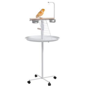PawHut Comedero de Pájaros para Exterior con Ruedas Ø60x138 cm, Comedero de Pájaros de Pie, 2 Cuencos de Acero Inoxidable, 2 Perchas,