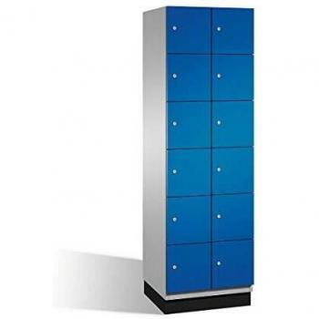 Armario de Compartimentos Bajo Llave Cambio C+P con 6 Compartimentos, Puertas de Acero, Color Aluminio Blanco y Azul Enziano