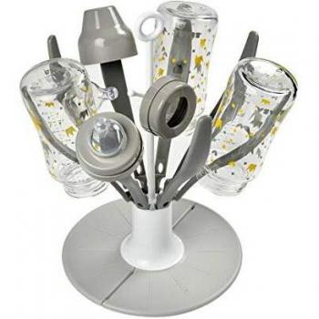BÉABA Escurrebiberones plegable, Escurridor para biberones, Permite secar 8 biberones y accesorios, Compacto y portátil, Gris