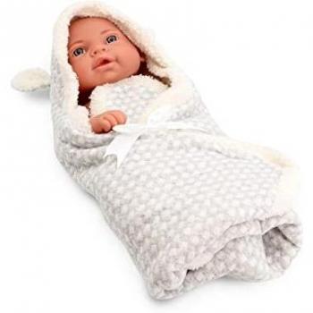 Tachan - Muñeca bebé 40cm, con Capa arrullo Gris, Fisico Realista de Bebe, extremidades articuladas