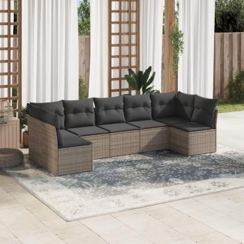 7-Piece Grey Poly Rattan Garden Sofa Set with Cushions