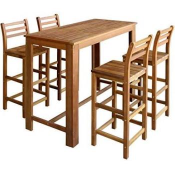 vidaXL Acacia Set Mesa Bar Sillas 5 Piezas Mesilla Alta Banco Asiento Mueble