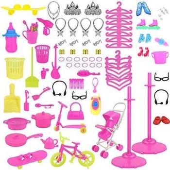 WENTS Accesorios de Muñeca 98 Piezas Accesorios de Muñecas, Mini de Moda Zapatos, Perchas y Accesorios de Cocina para Muñecas Regalo de Cumpleaños Niñas （para 11.5Inch Doll）