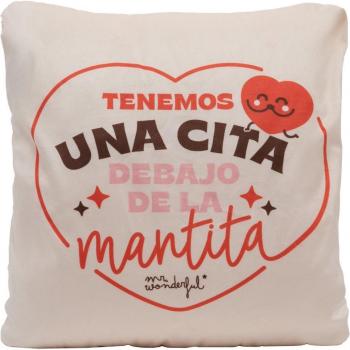 Manta y funda de cojín Mr Wonderful: Tenemos una cita debajo de esta mantita